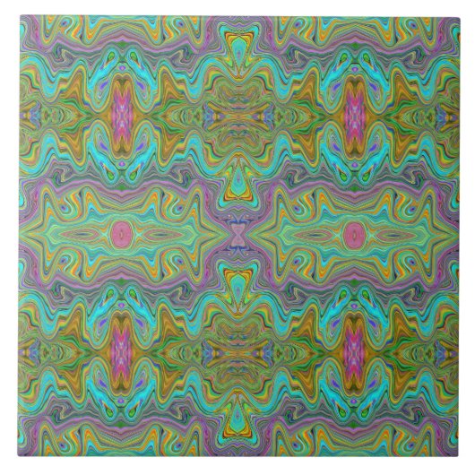 Wavy Aqua Blue und Orange Trippy Muster Fliese (Vorderseite)