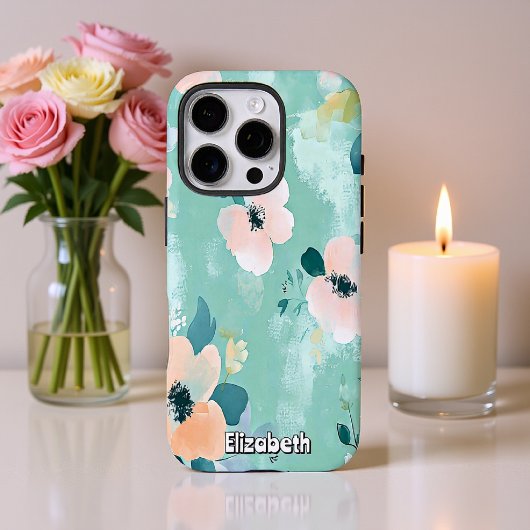 Wavy Aquamarine und rosa Blume Case-Mate iPhone Hülle