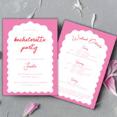 Wavy Arch Pink und Rot Moderne Bachelorette Wochen Einladung