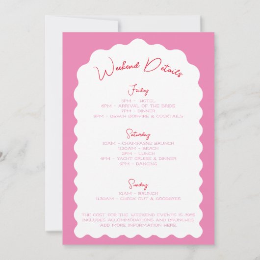 Wavy Arch Pink und Rot Moderne Bachelorette Wochen Einladung (Rückseite)