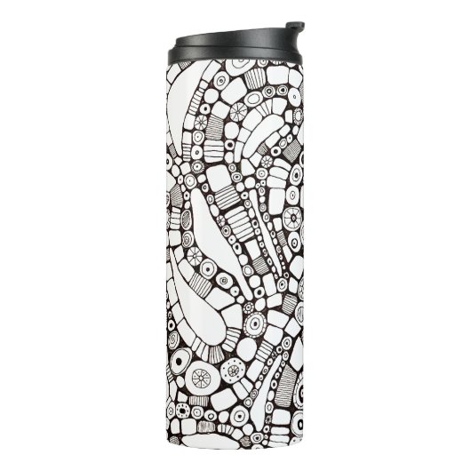 Wavy Bendy Circles Square Abstract Pen Drawing Thermosbecher (Nach links gedreht)