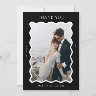 Wavy Black and White Foto W Note Wedding Dankeskarte