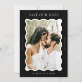Wavy Black and White Modern Foto Save the Date Einladung (Vorderseite)