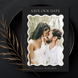 Wavy Black and White Modern Foto Save the Date Einladung