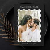 Wavy Black and White Modern Foto Save the Date Einladung