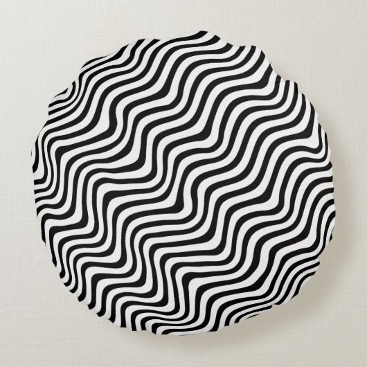wavy black stripes op art printed rundes kissen (Rückseite)