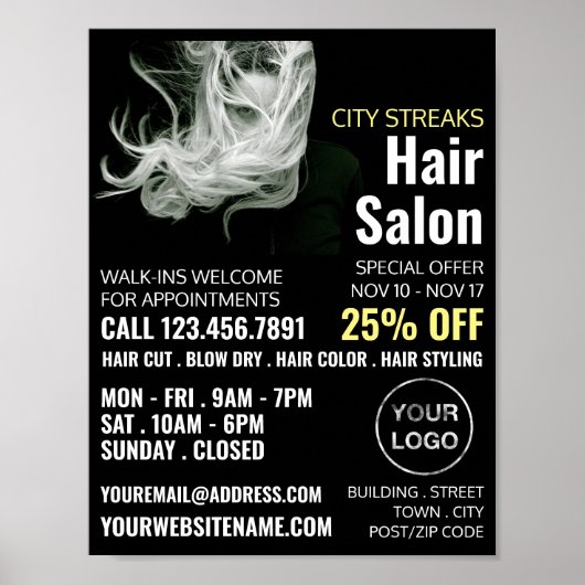 Wavy Blond Hair, Haarbylist, Friseur Salon Advert Poster (Vorne)