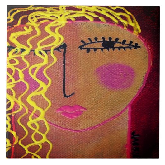 Wavy Blonde Hair Abstraktes Portrait einer Frau Fliese (Vorderseite)