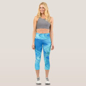 Wavy Blue Abstrakt High Waisted Capris (Vorderseite)