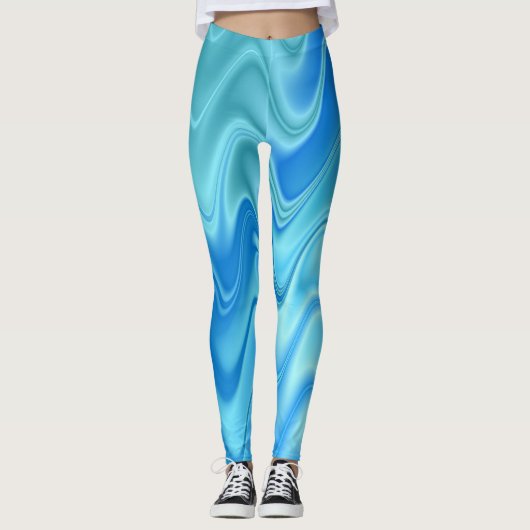 Wavy Blue Abstrakt Leggings (Vorderseite)
