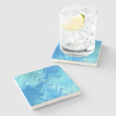 Wavy Blue Abstrakt Steinuntersetzer (Seitenansicht)