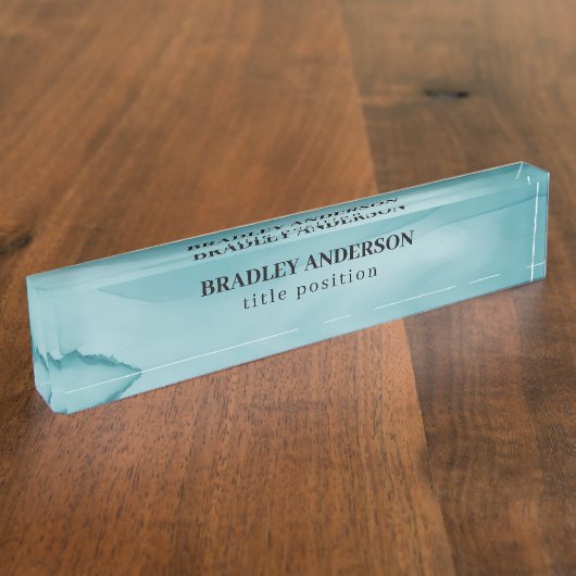 Wavy Blue Alcohol Ink Namensplakette (Seite)