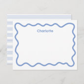 Wavy Blue Border Modern Kids Stationery Mitteilungskarte (Vorne/Hinten)