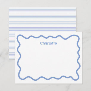 Wavy Blue Border Modern Kids Stationery Mitteilungskarte