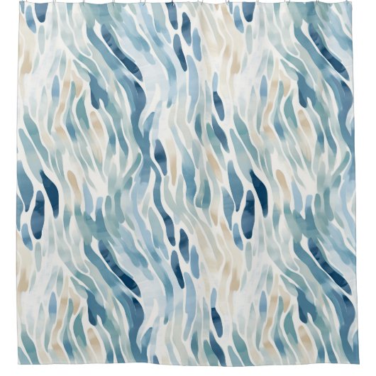 Wavy Blue Cream Abstrakt Beach Duschvorhang (Vorderseite)
