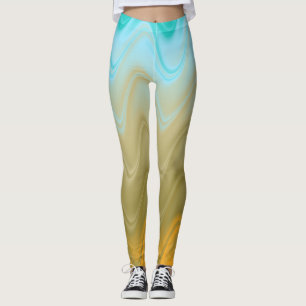 Wavy Blue Green Orange Abstrakt Leggings