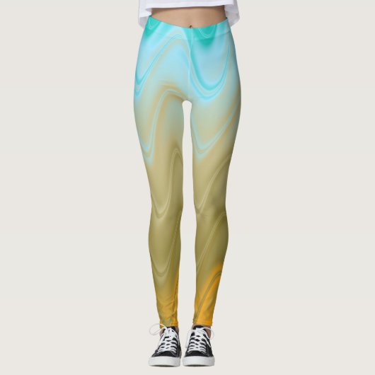 Wavy Blue Green Orange Abstrakt Leggings (Vorderseite)