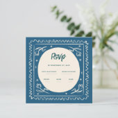 Wavy Blue Handwriting Retro Wedding Rsvp Einladung (Stehend Vorderseite)