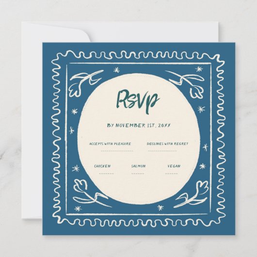 Wavy Blue Handwriting Retro Wedding Rsvp Einladung (Vorderseite)