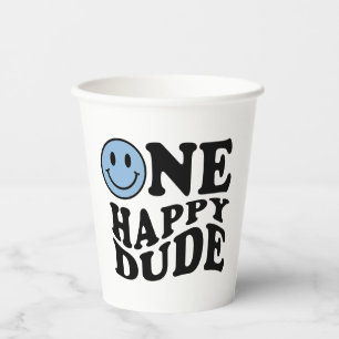 Wavy Blue Preppy Smile One Happy Typ Pappbecher