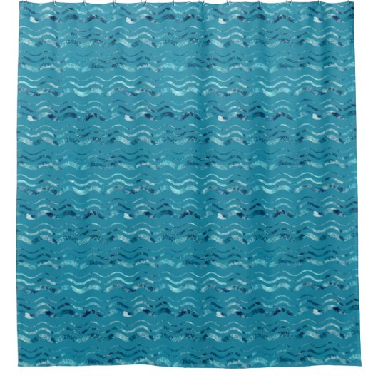 Wavy Blue Sea Pattern Duschvorhang (Vorderseite)