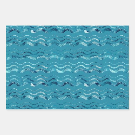 Wavy Blue Sea Pattern Geschenkpapier Set (Vorderseite 3)