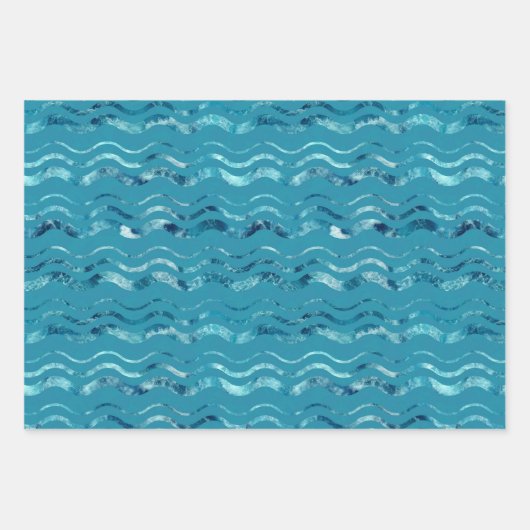 Wavy Blue Sea Pattern Geschenkpapier Set (Vorderseite 2)