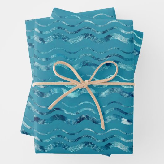 Wavy Blue Sea Pattern Geschenkpapier Set (Beispiel)