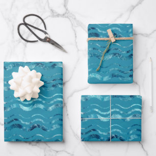 Wavy Blue Sea Pattern Geschenkpapier Set