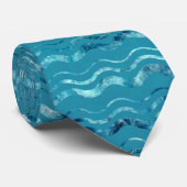 Wavy Blue Sea Pattern Krawatte (Gerollt)