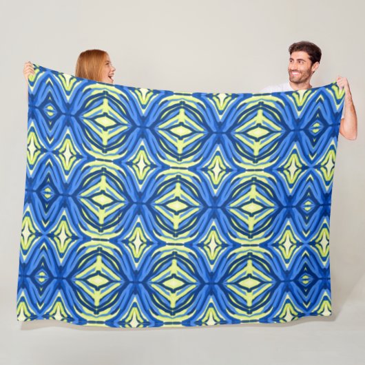 Wavy Blue und Gelb Kaleidoskop Fleecedecke (Beispiel)