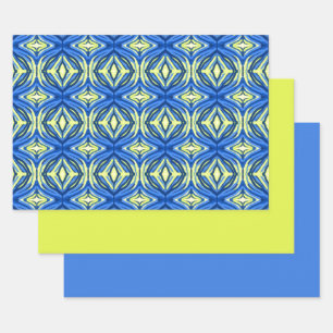 Wavy Blue und Gelb Kaleidoskop Geschenkpapier Set