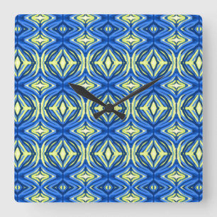 Wavy Blue und Gelb Kaleidoskop Quadratische Wanduhr