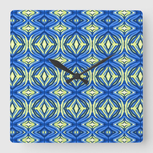 Wavy Blue und Gelb Kaleidoskop Quadratische Wanduhr (Vorderseite)