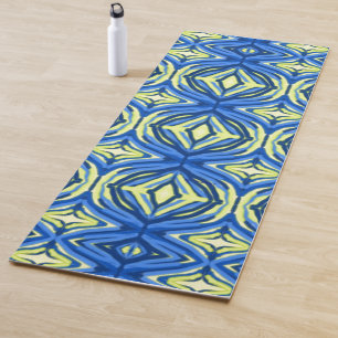Wavy Blue und Gelb Kaleidoskop Yogamatte