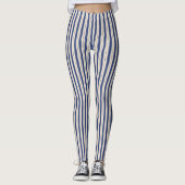 Wavy Blue und White Stripes Leggings (Vorderseite)