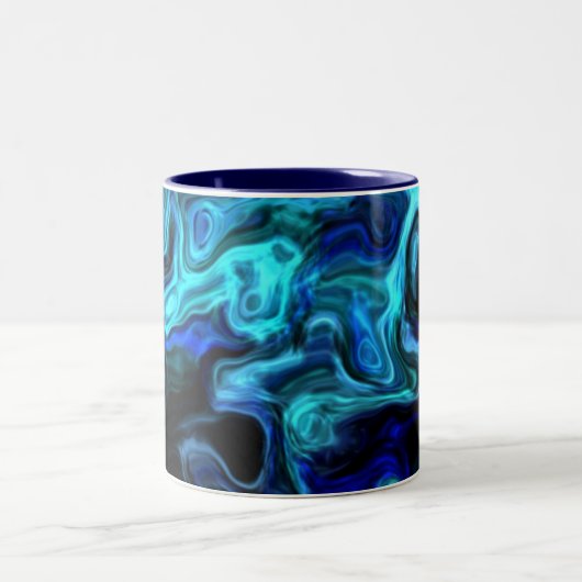 Wavy Blue Wirbel Modern Art 555.55 Zweifarbige Tasse (Mittel)