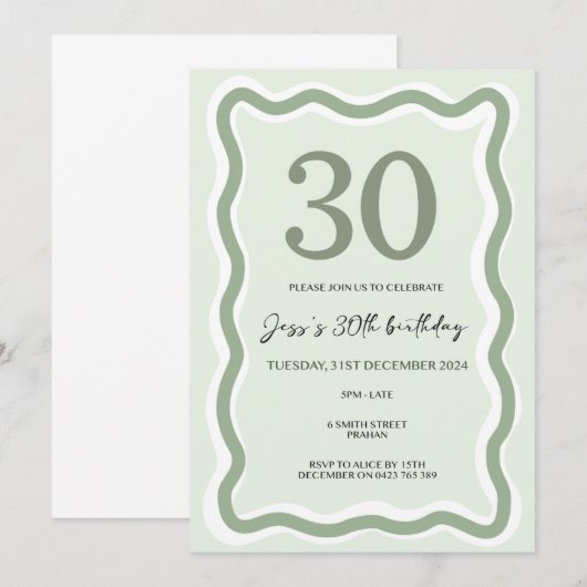 Wavy Border 30. Einladung (Vorne/Hinten)