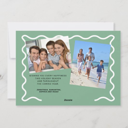 Wavy Border Frohe Weihnachten 3 Fotos Grün (Rückseite)