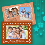 Wavy Border Frohe Weihnachten 3 Fotos Rost<br><div class="desc">Dieses Foto Weihnachtskarte mit einem rustikalen,  schwingenden weißen Rahmen auf rostfarbenem Hintergrund bietet Platz für 3 Fotos und eine persönliche Nachricht.</div>