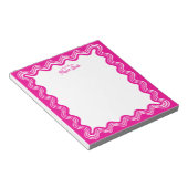 Wavy Border Hot Pink & White Personalized Name Notizblock (angewinkelt)