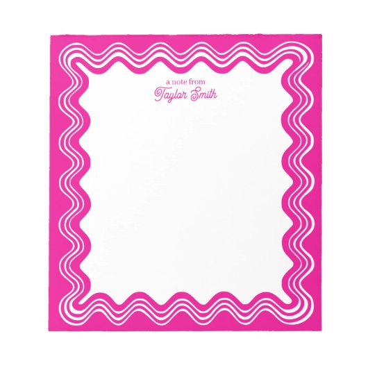 Wavy Border Hot Pink & White Personalized Name Notizblock (Vorderseite)