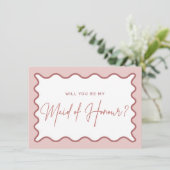 Wavy Border Matron of Honor Vorschlag Card Dankeskarte (Stehend Vorderseite)