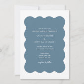 Wavy Border Modern Retro Dusty Blue Wedding Einladung (Vorderseite)