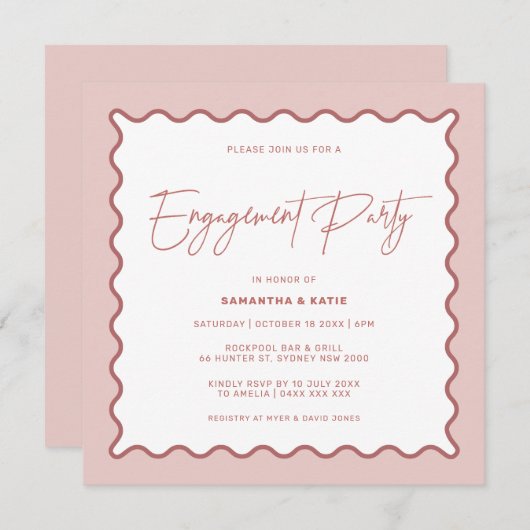 Wavy Border Mrs. & Mrs. Verlobung Shower Einladung (Vorne/Hinten)