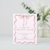 Wavy Border Pink Bow Girl Babydusche Einladung (Stehend Vorderseite)
