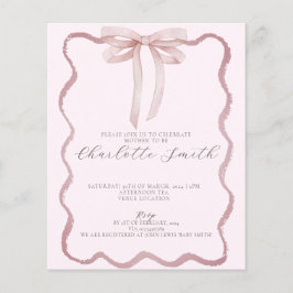 Wavy Border Pink Bow Girl Babydusche Einladung