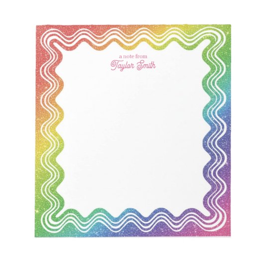 Wavy Border Rainbow Faux Glitter Personalized Name Notizblock (Vorderseite)