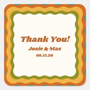 Wavy Border Retro 70er Jahre Farbige Danke Hochzei Quadratischer Aufkleber
