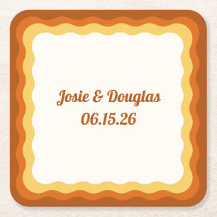 Wavy Border Retro 70er Vintage ästhetische Hochzei Rechteckiger Pappuntersetzer